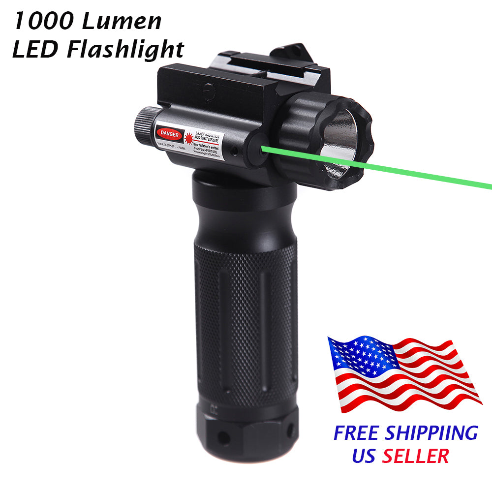 Sniper GP01G Tactical Vertical Foregrip - 1000 Lumen LED Flashlight Green Laser Fit 20mm Picatinny Rail Mount