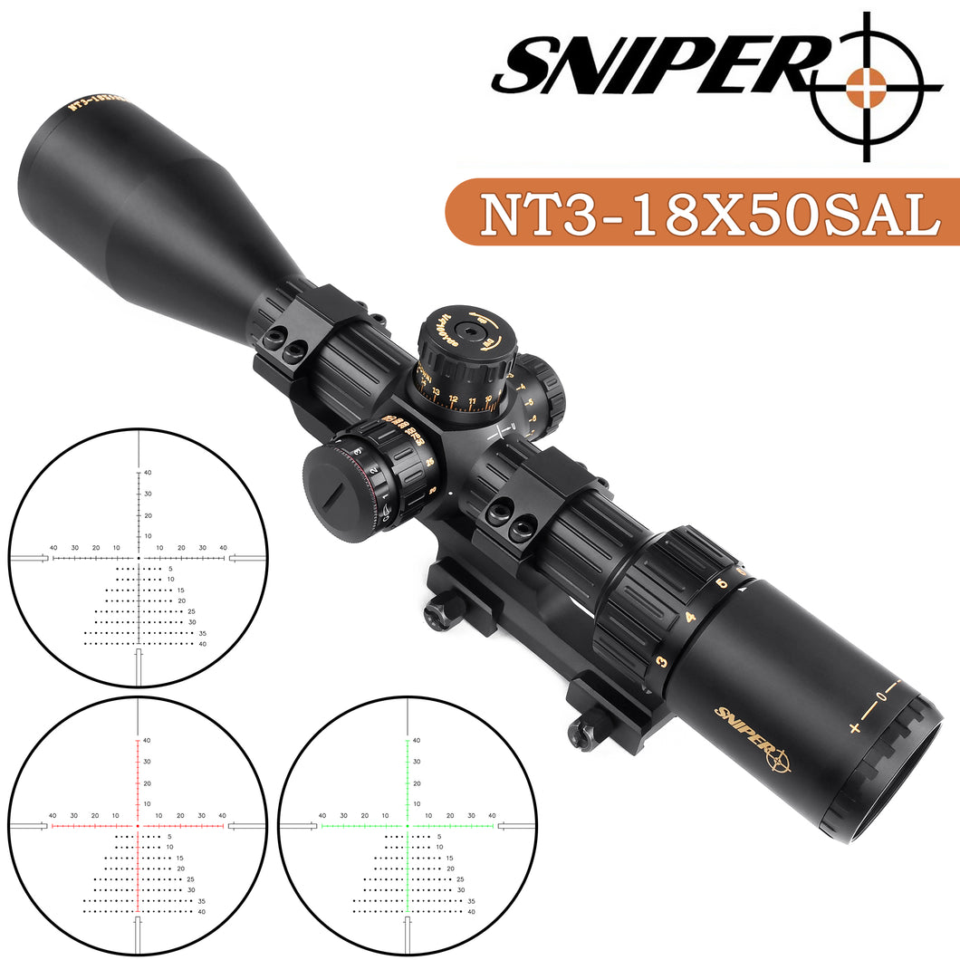 Sniper NT 3-18X50 Tactical Rifle Scope Red/Green Illuminated Rangefinder Reticle