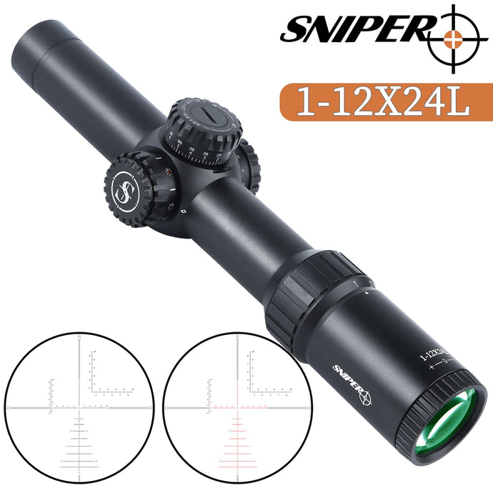 Sniper KT 1-12X24 SAL Rifle Scope 35mm Tube Glass Etched Reticle Red Illuminated with Scope Rings