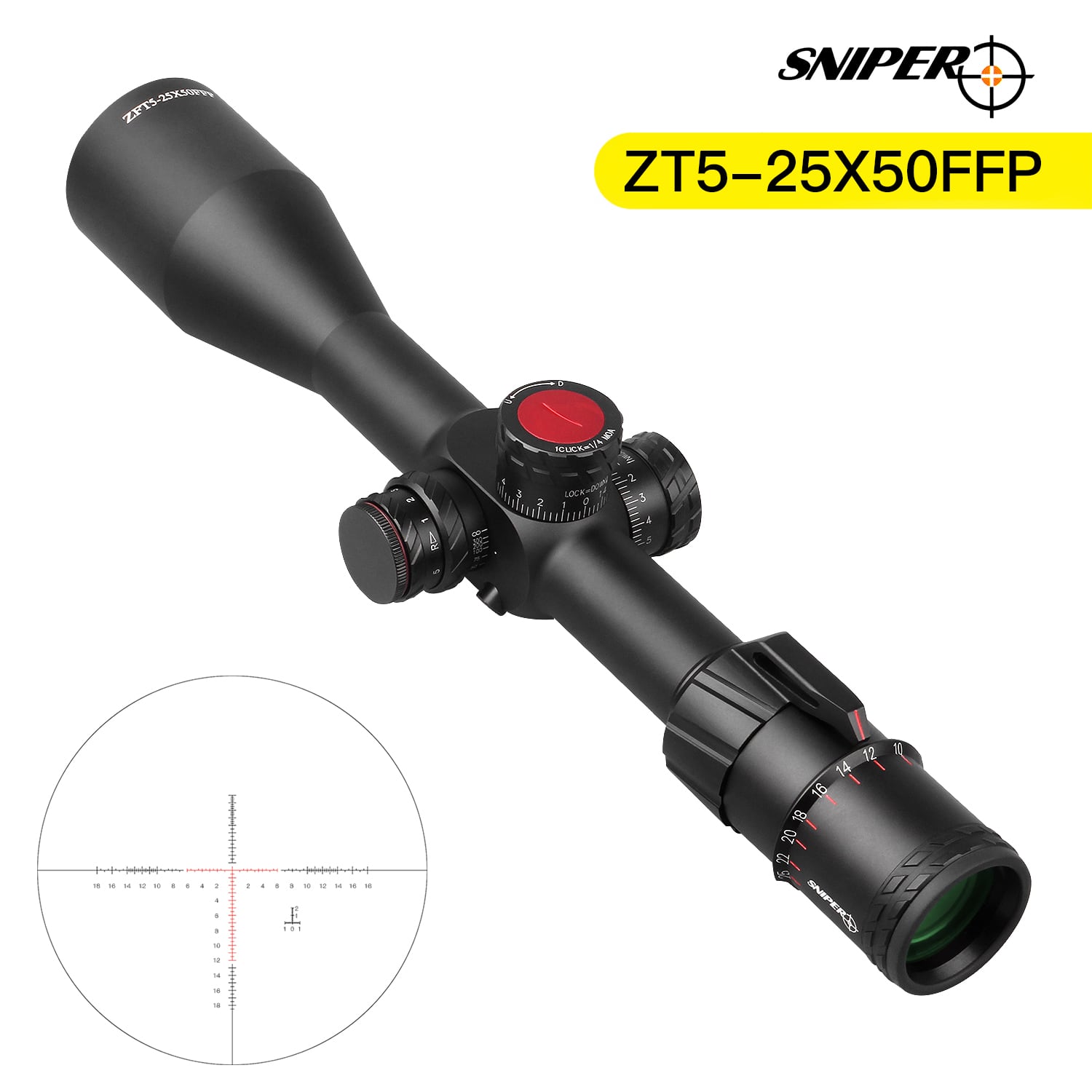 Sniper ZT 5-25x50 FFP First Focal Plane (FFP) Scope with Red/Green