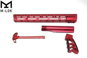 AR15 15'' Red M-LOK Handguard, Grip, Buffer Tube and Charging handle